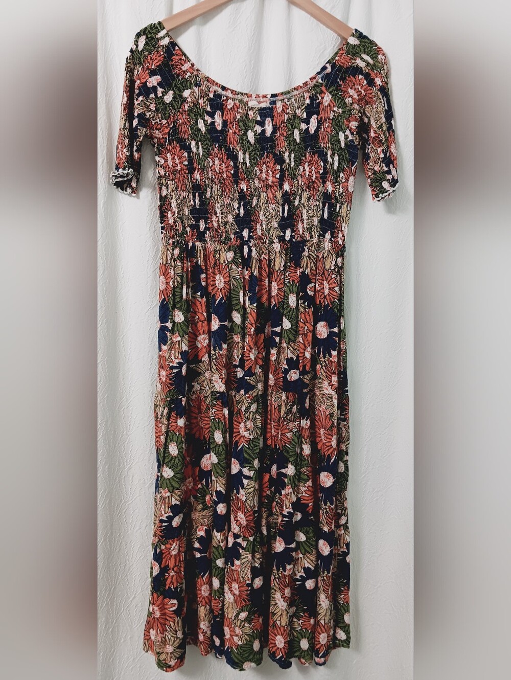 NATURAL LIFE Navy Maxi Dress with Orange Floral Print Size M - Picture 2 of 9